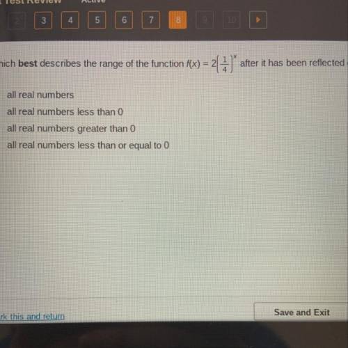 Which best describes the range of the function f(x)=2(1/4)x after it has been reflected over the y-a