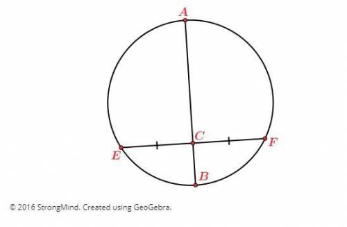 Study the following diagram of circle C, where AB¯¯¯¯¯¯¯¯ is a diameter that bisects the chord EF¯¯¯