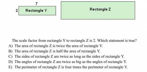 The scale factor from rectangle Y to rectangle Z is 2. Which statement is true?