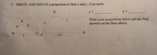 Write and solve a proportion to find x and y