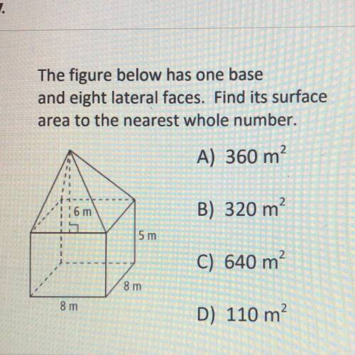 The figure below has one base and eight lateral faces. Find its surface area to the nearest whole nu