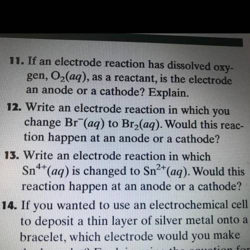 PLEASE HELP ME! WILL MARK AS BRAINLIEST 12)Write an electrode reaction in which you change Br- (aq)