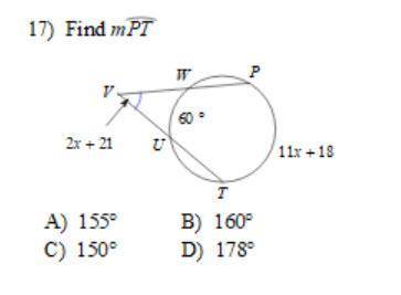 Find the measure of the arc or angle indicated. Assume that lines which appear tangent are tangent.
