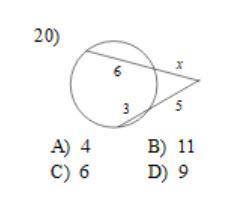 Solve for x. Assume that lines which appear tangent are tangent. Photo attached