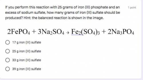If you perform this reaction with 25 grams of iron (III) phosphate and an excess of sodium sulfate,
