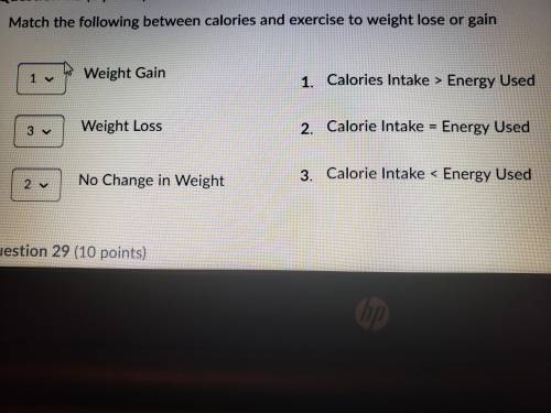 Match the following between calories and exercise to weight lose or gain