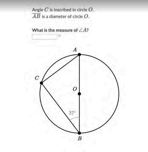 Angle C is inscribed in circle O AB is a diameter of O what is measure of A