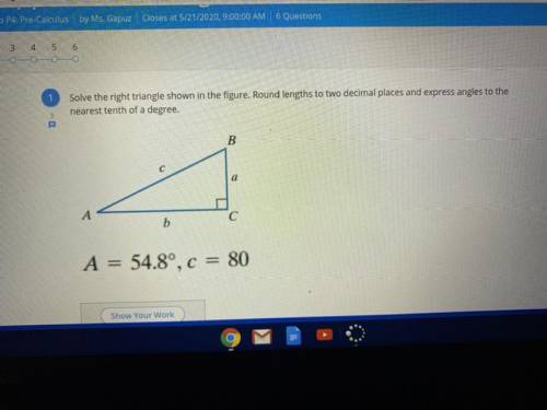 Solve the right triangle shown in the figure. Around lengths to two decimal places and express angle
