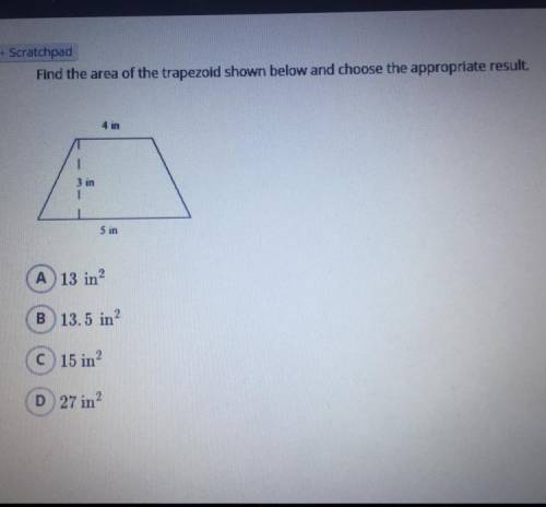 Find the area of the trapezoid shown below and choose the appropriate result.