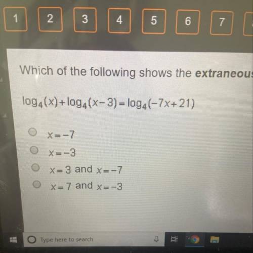 Which of the following shows extraneous solutions to the logarithmic equation? (See picture)