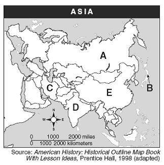 Base your answer to the question on the map below and on your knowledge of social studies. 2. Which