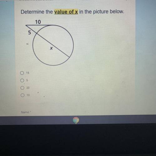 Determine the value of x in the picture below