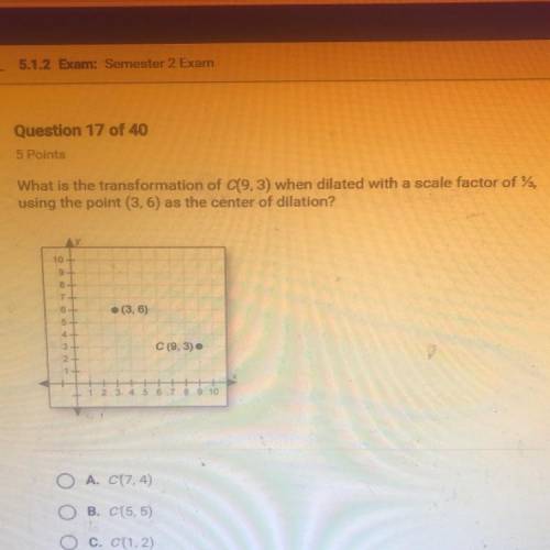 What is the transformation of C(9,3) when dilated with a scale factor of 73, using the point (3,6) a