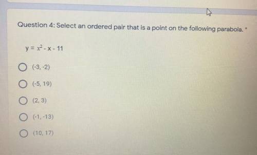 Select an ordered pair that is a point on the following parabola
