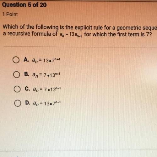 Which of the following is the explicit rule for a geometric sequence defined by a recursive formula