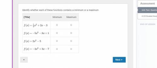 Identify whether each of these functions contains a minimum or a maximum