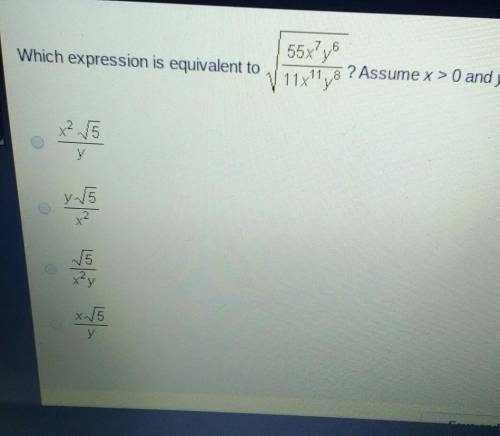 Which expression is equivalent Assume x > 0 and y> 0.2y 5x2x2x 5