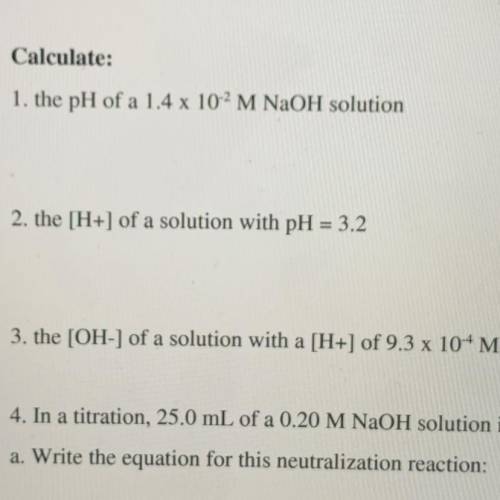 2. the [H+] of a solution with pH = 3.2