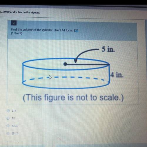 Find the volume if the cylinder. Use 3.14 for pie.