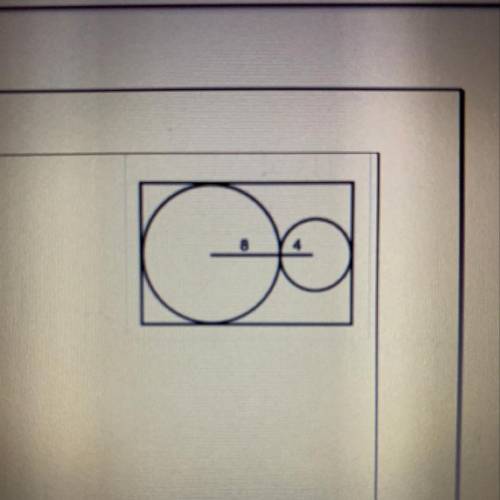 Two circles are enclosed inside a rectangle. Determine the extra area between the circles and the p