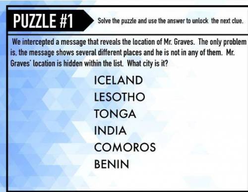 I need help for this escape room. Check the image.I will give 35 points.Also the answer is a city w