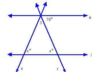 Lines k and I are parallel. when lines k and I are cut by the transversals below, an isosceles tria