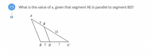 What is the value of x, given that segment AE is parallel to segment BD? A. 77/5  B. None of these