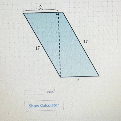 What is the area of the parallelogram shown below? 8 17 17 9 units?