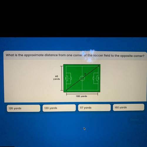What is the approximate distance from one corner of the soccer field to the opposite corner? 60 yar