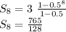 S_8=3\,\,\frac{1-0.5^8}{1-0.5} \\S_8=\frac{765}{128}