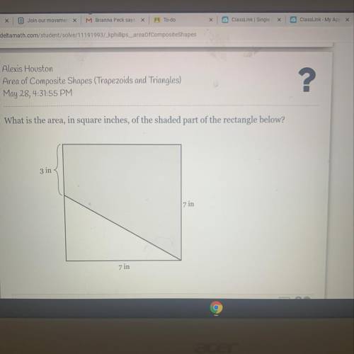 What is the area,in square inches,of the shaded part of the rectangle below?