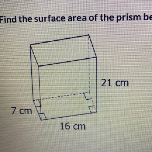 What is the surface area of the prism A. 812 B. 1,190 C. 2,352 D. 132