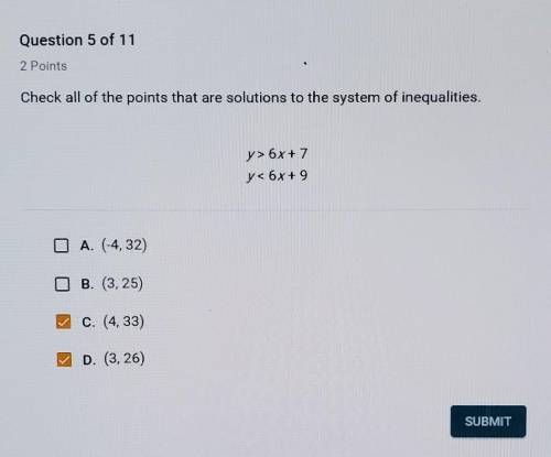 Check all of the points that are solutions to the system of inequalities.