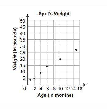 John recorded the weight of his dog Spot at different ages as shown in the scatter plot below. Part