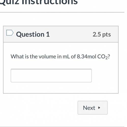 What is the volume in mL of 8.34mol CO2?