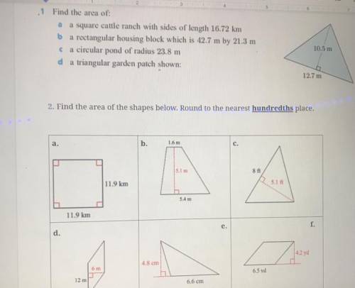 Find the areas Please answer both 1 and 2 if possible HS geometry