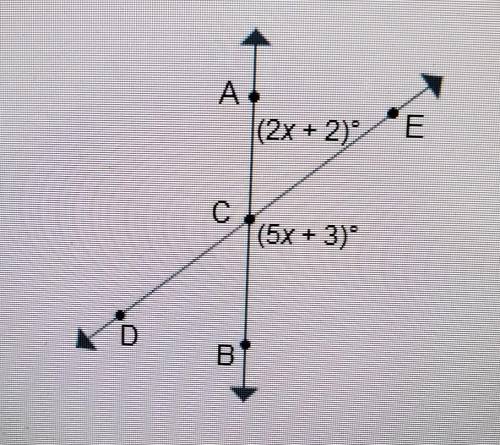 Lines DE and AB intersect at point C.What is the value of x?12253852