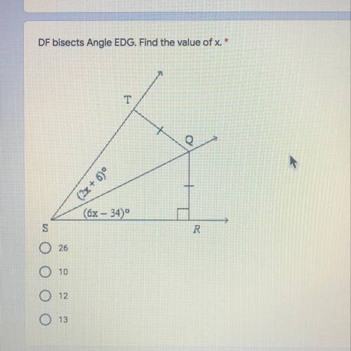 DF bisects angle EDG. Find the value of x