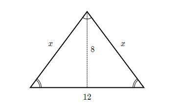 Find the value of the x in the isoscelies triangle shown below.