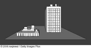 The scale factor between a model building and the actual building is 1 cm : 12 m . If the total sur