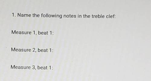 Name the following notes in the treble clef

measure 1, beat 1:measure 2, beat 1:measure 3, beat 1