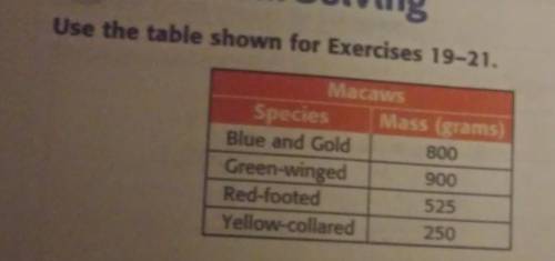 Look at the photo to understand more

19. How many yellow-collared macaws wouldhave a combined mas
