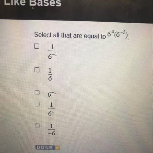Select all that are equal to 6^4(6^-5)