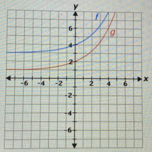 Please help me

Two exponential functions, fand g, are shown in the graph where g is a transformat