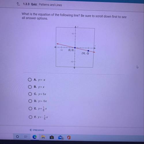 What is the equation of the following line? Be sure to scroll down first to see all answer options.