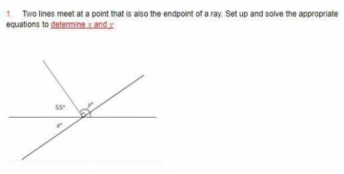 Two lines meet at a point that is also the endpoint of a ray. Set up and solve the appropriate equa