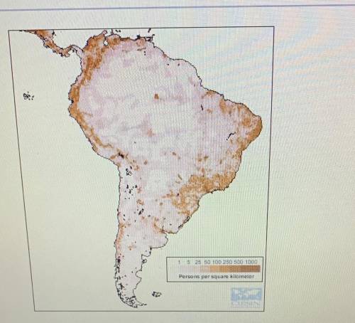 What geographic information about South America can be determined using the map?

A)
the route of