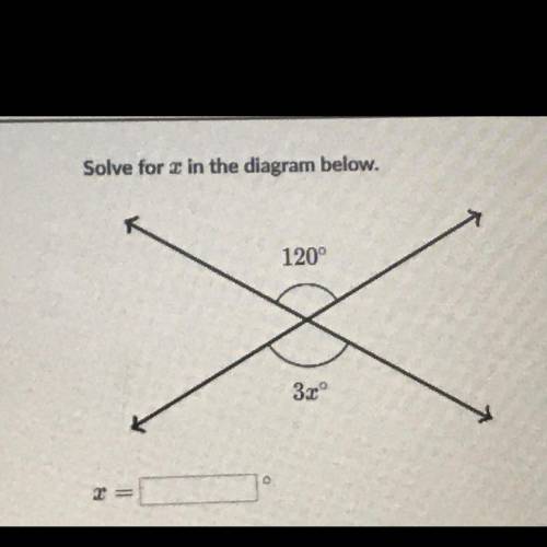 Solve for x in the diagram below.
120°
3x
0
2=