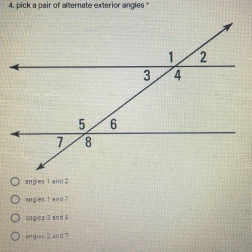 Pick a pair of alternate exterior angles