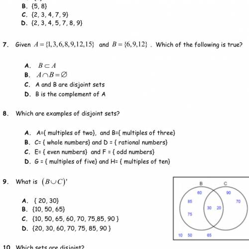 If you’re good with set theory for math 30 please help with questions 7 and 8!